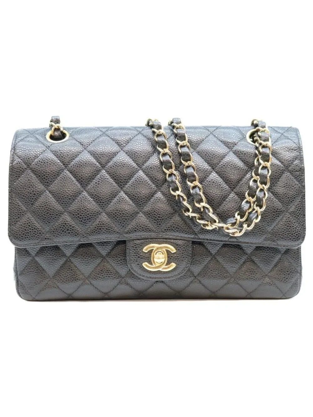 Chanel Black Caviar Gold Quilted 25 Shoulder Bag